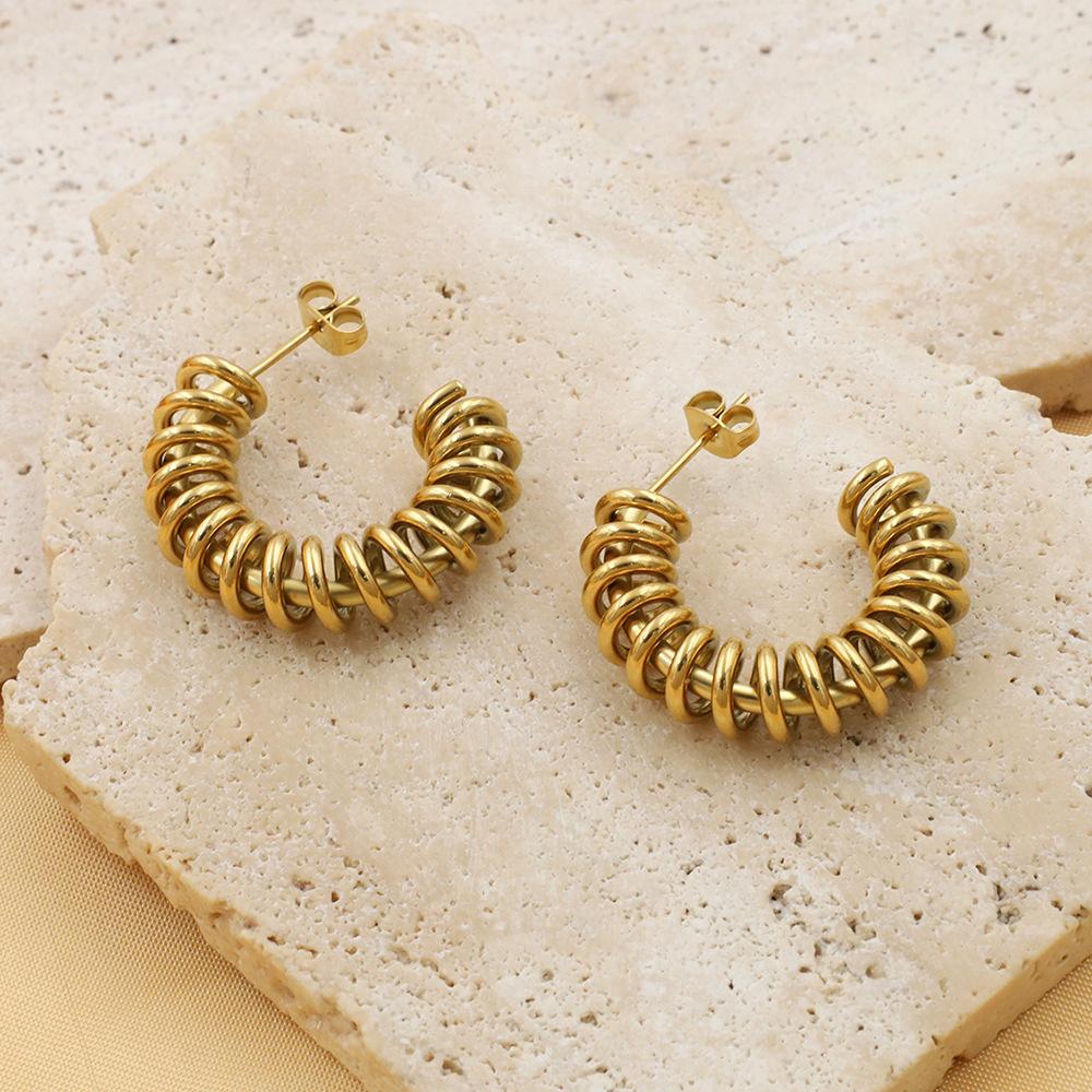Wind Niche Design Titanium Steel C-Shaped Ear Jewelry Female Personality Exaggerated 18K Electroplated Spring Earrings