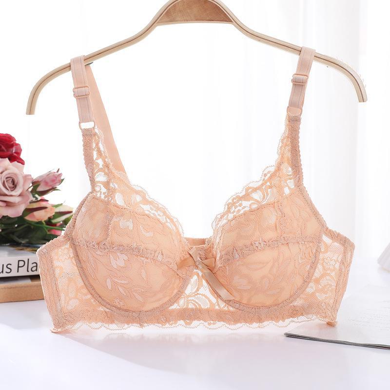 Ultra-Thin Lace Bra: Sexy, Large-Size, No Sponge, Gathered Fit
