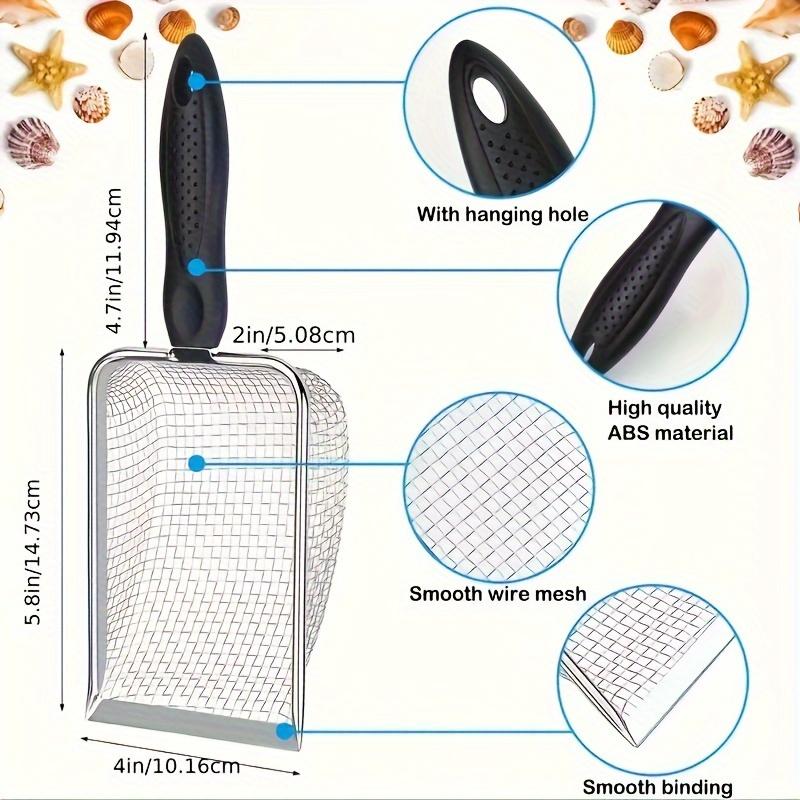[Stainless Steel Shovel] Stainless Steel Mesh Shovel, 1pc with Screening Bag - Multipurpose Beach Net Scoop for Collecting Seashells, Sifting Beans