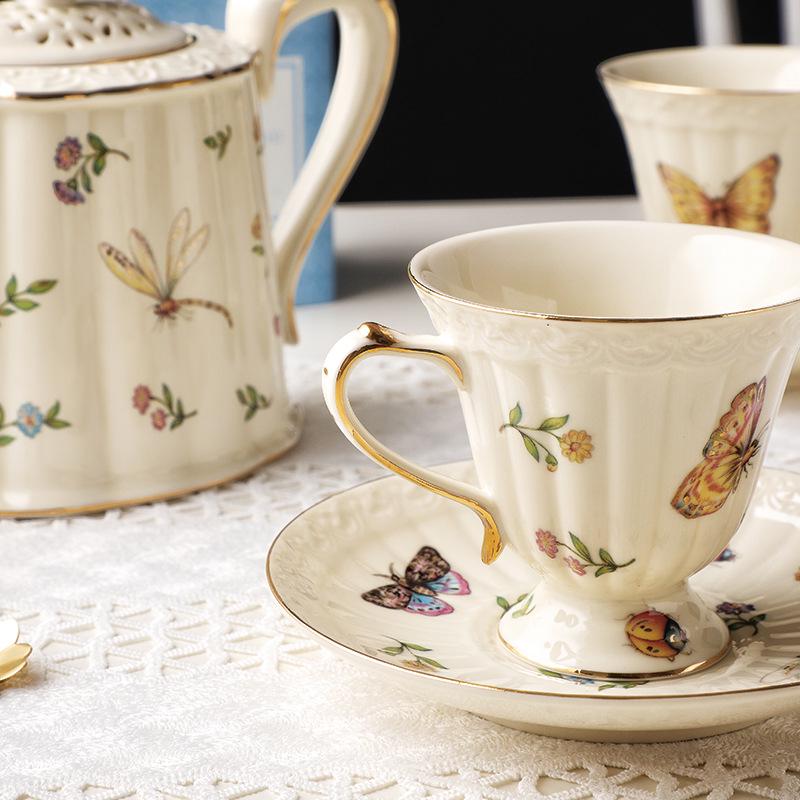 Vintage Dragonfly & Butterfly Ceramic Tableware Set: Dish, Bowl, Plate, Fish Plate, Deep Plate, Noodle Bowl