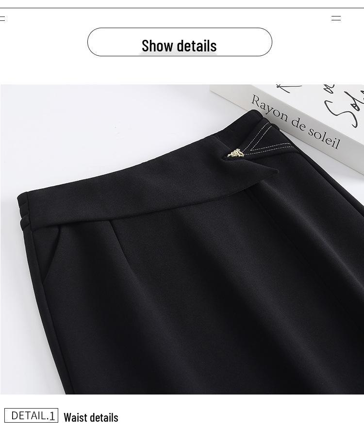 Slim-Fit Stretchy Black High-Waist Slit Midi Skirt for Women