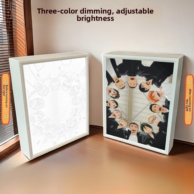 21cm/8.27in 3D Anime LED Lights Painting Peripherals Figures Cartoon Acrylic Mirror Lamp LED Bedroom Birthday Party Supplies Toy