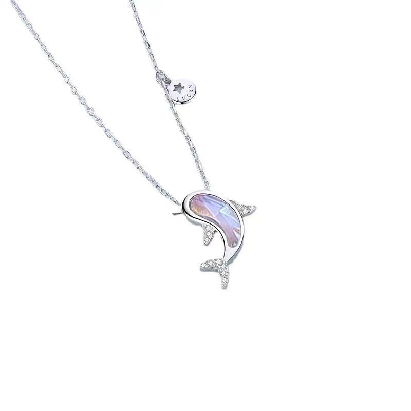 

Exquisite Dream Aurora Dolphin Pendant Necklace Women s Light Luxury ins Simple Temperament Clavicle Chain Tide