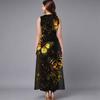 Plus Size Sleeveless Crew Neck Dress Fresh Wild Blossom Print Flowy Knee Length Outfit