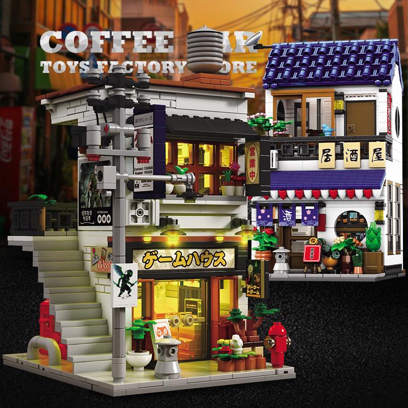 Non-Toxic New City Japanese Style Store Building Blocks Led Playroom Moc Bricks Puzzle Toy Street View Shop Model Adult Birthday Gifts Diy