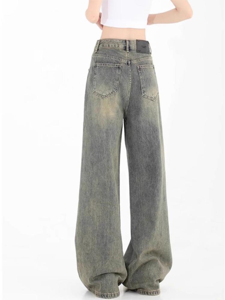 New American Retro Distressed Straight-leg Jeans Women's Design Sense Niche Loose Thin Mop Pants