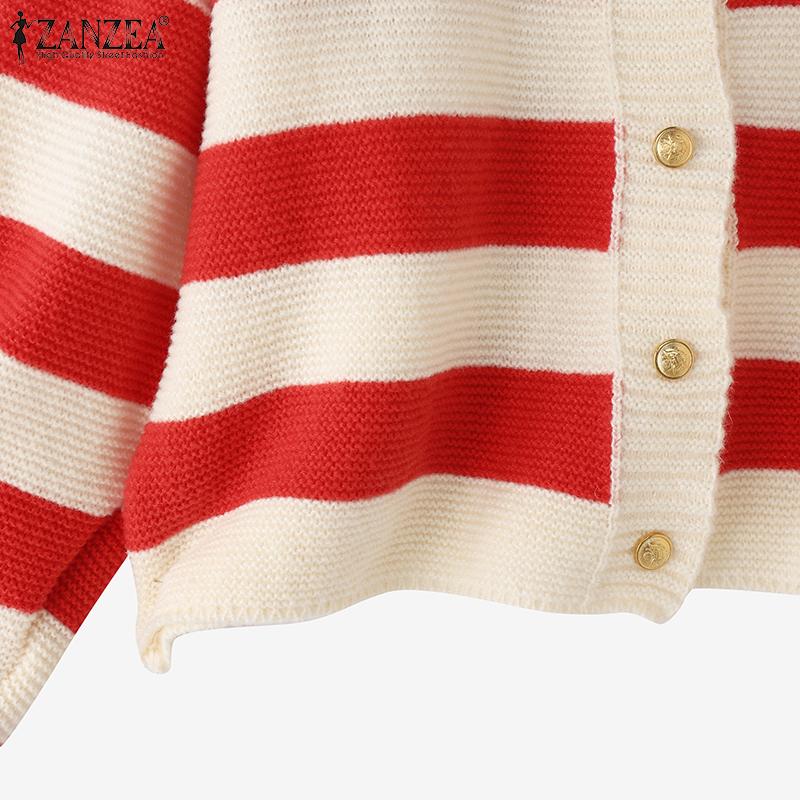 ZANZEA Autumn Spring Women Long Sleeve Striped Casual Knitted Stretch Sweaters Cardigans