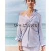 Lapel Long Sleeves Loose Poplin Shirt 2020458 Stripes Vacation Style Mid Waist Casual Culotte 6929410