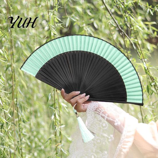 Sophisticated Gift Folding Fan Bamboo Hand-Held Chinese Vintage Lightweight Cooling Exquisite Tassel Handheld with Tassels for Dance Music Festival