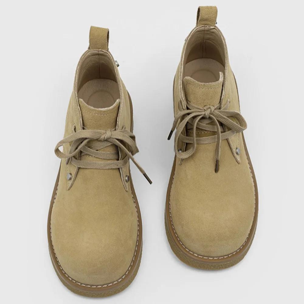 Pánské kotníkové boty Derby z hovězí semišové kůže, pánské ležérní pracovní boty s kulatou špičkou a smyslem pro design, pánské ležérní kožené boty