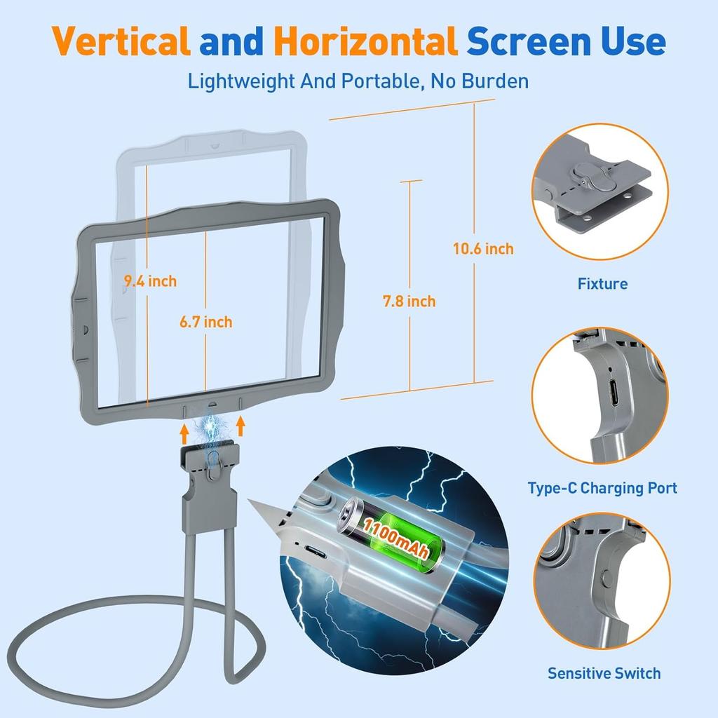 10X Rechargeable Neck Magnifying Glass with Light and Stand, Large Full Page Magnifier with Light Hands Free, Ultra-Bright LED Flexible Gooseneck