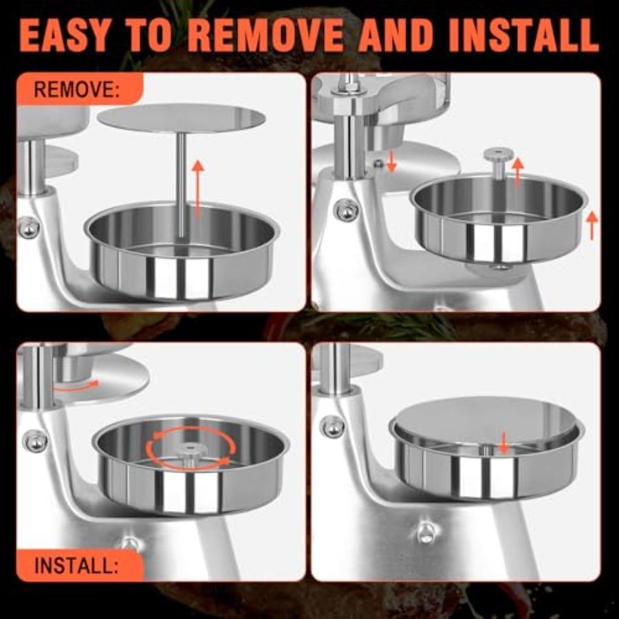 3-in-1 Commercial Burger Patty Maker Machine 4/5/6-inch Stainless Steel Heavy Duty Hamburger Press Professional Meat Patty Make