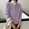 Gentle wind solid color crew neck sweater jacket women's autumn and winter loose soft waxy milk FUFU knitted cardigan