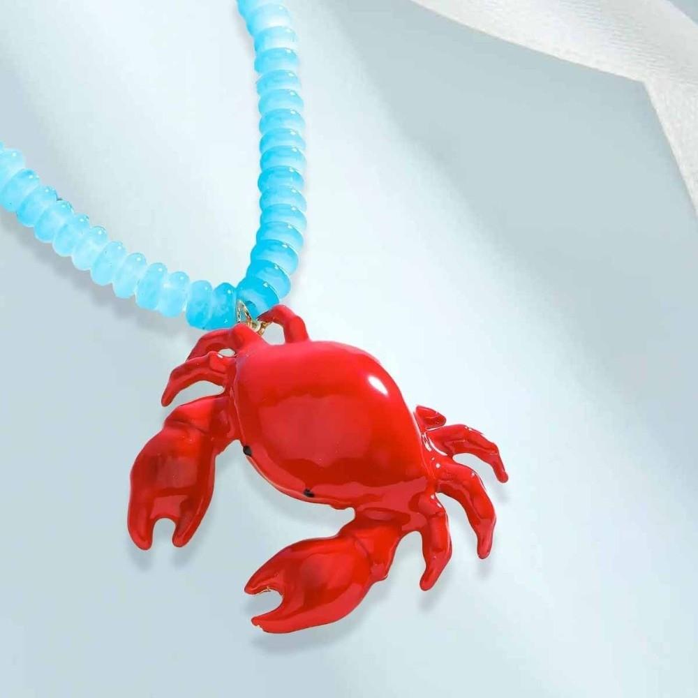 Neue Perlenanhänger Krabbe Halskette Emaille Krabbe Kindliches Design Handgemachte Halskette Boho Stil Strandhalskette Party Schmuck