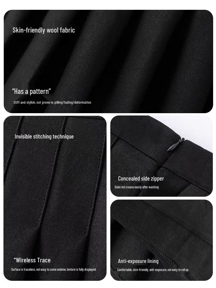 Autumn Winter Thickened Wool Pleated A-Line High Waist Plus Size Short Skirt for Petite Women