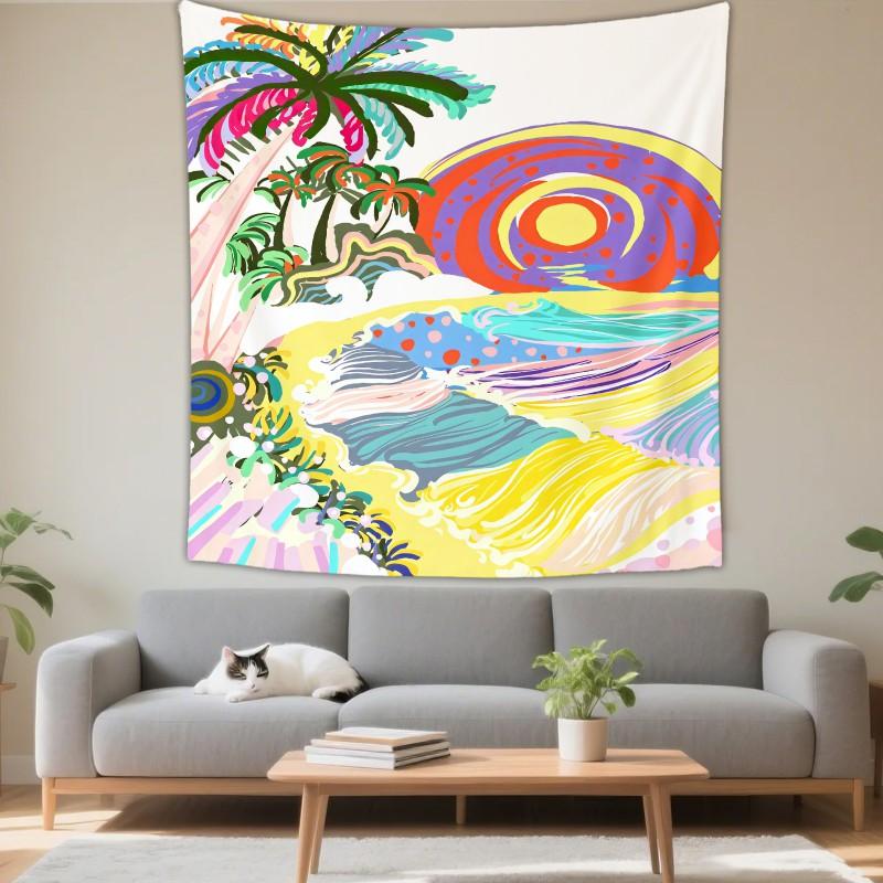Boho Chic Wall Tapestry With Moon Phase Floral Starry Sky Design Bedroom Yoga Studio Decor