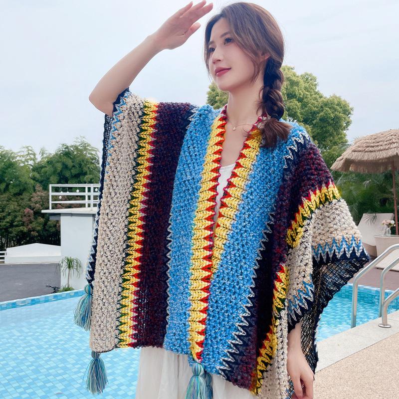 Ethnic Yunnan Style Women's Spring/Summer Long Cape Shawl with Tassels