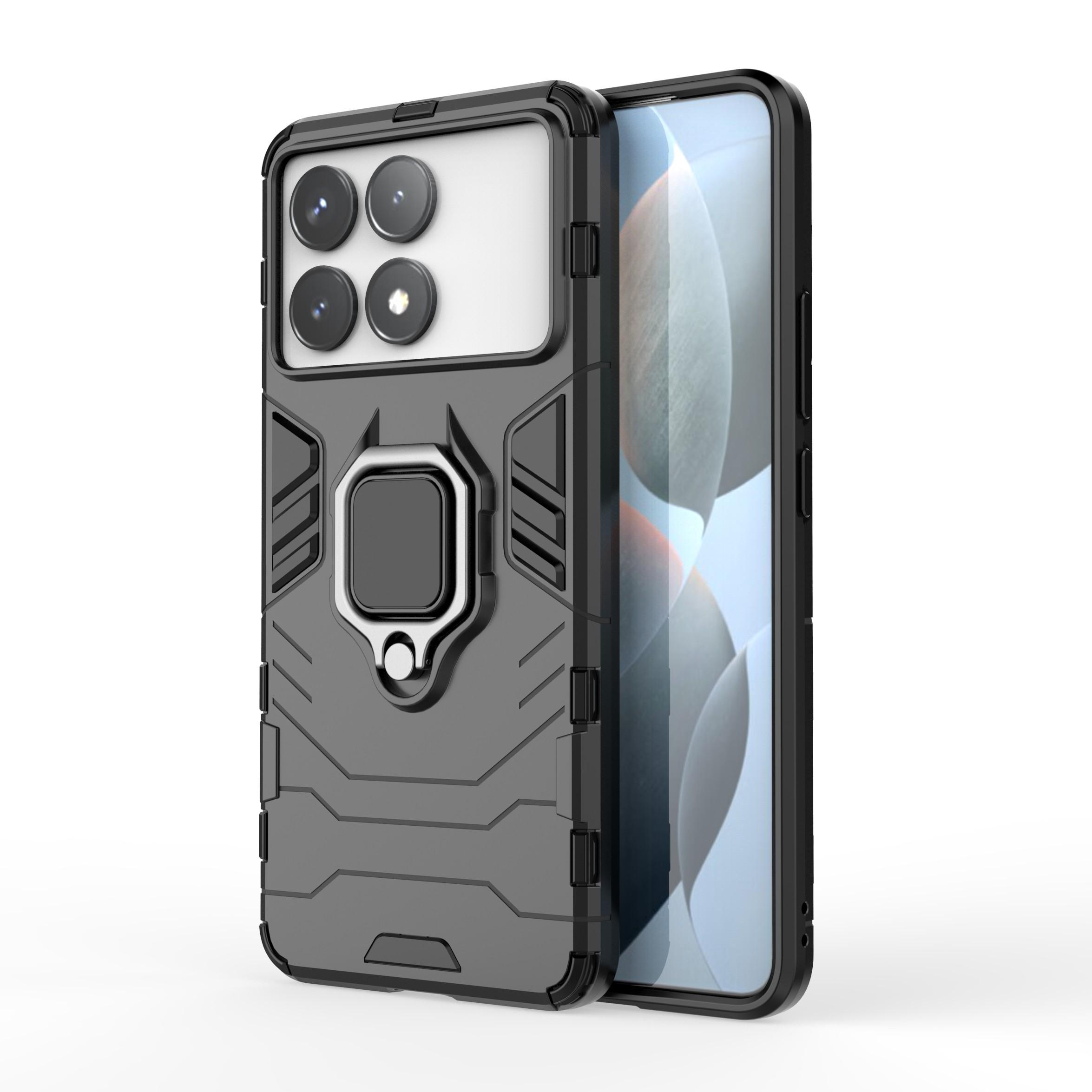 

For Xiaomi Poco F6 Pro 5G/Redmi K70 5G/K70 Pro 5G Case with Ring Holder Kickstand Shockproof Phone Cover Black