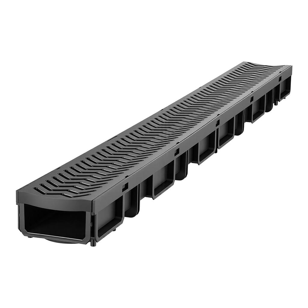 Trench Drain, 1005 x 103 x 62 mm, 6 Pack Linear Drainage Channel, HDPE Channel Drain with Grates & End Caps, Premium Outdoor Drainage System for