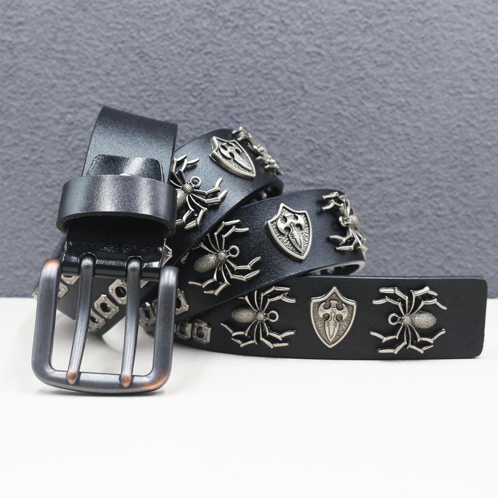 Authentic Double Stitch Rivet Spider Cowhide Belt - Western Style