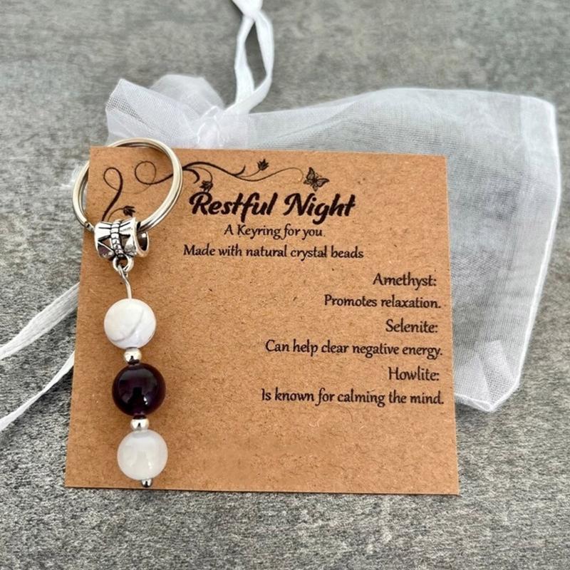 Sister Birthday Gift Set Agate Stone Keychain With Sentimental Message Card and Beaded Bracelet for Women