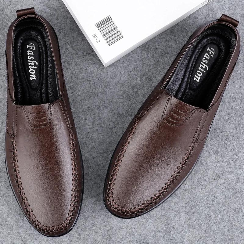 Fashion New Mens Loafers Genuine Leather Men Shoes High Quality Formal Casual Moccasins Soft Breathable Slip On Boat Shoes Driving Shoes