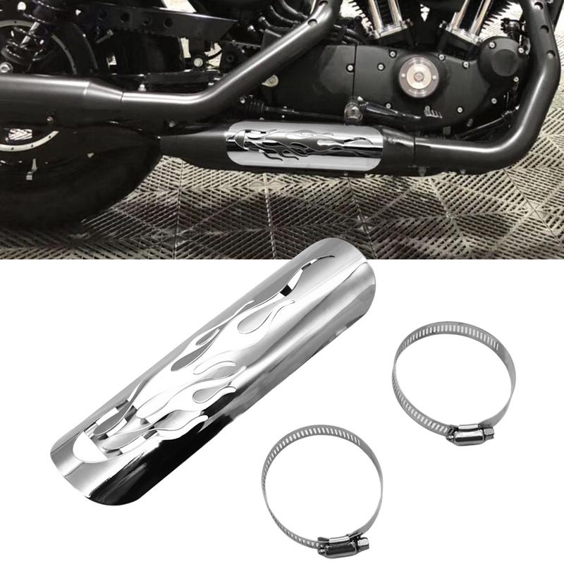 Universal Motorcycle Flame Exhaust Pipe Heat Shield Cover Heel Guard for Harley Honda Suzuki Yamaha Touring - Black