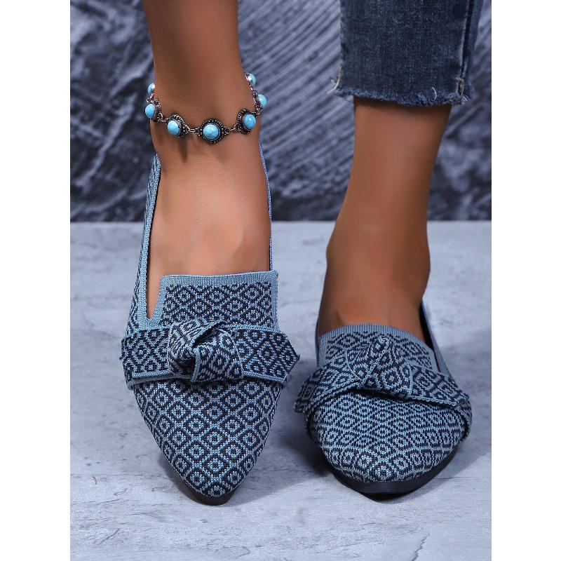 Women's Pointed Toe Flying Woven Loafers, Bow Decor Slim Fit Flat Shoes, Casual Slip On Daily Ladies Single Shoes