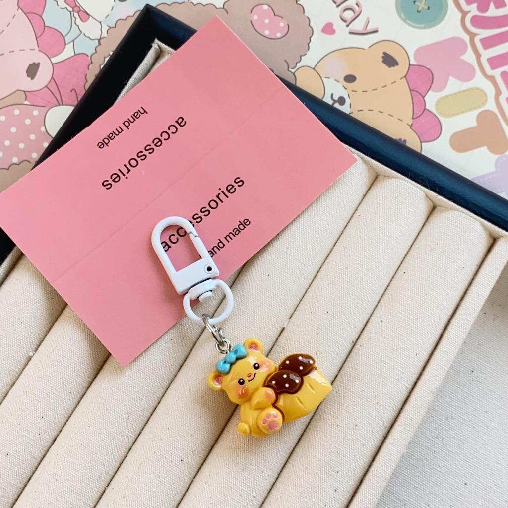 Sweet Pink Chocolate Bear Keychain Pendant - Cute Heart Ornament for Schoolbags & Bestie Gifts