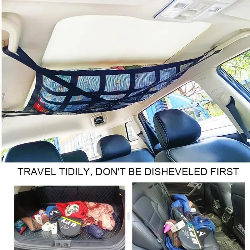 Car Ceiling Storage Net Pocket Auto Stowing Tidying Accessories Car Roof Storage Bag Interior Cargo Net Breathable Mesh Bag