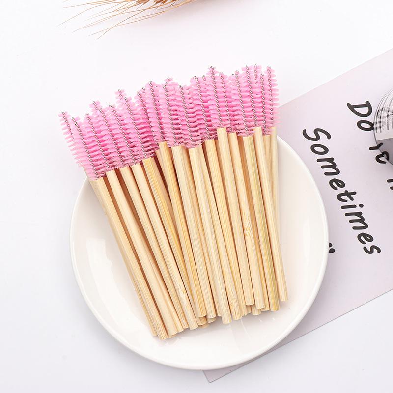 Portable Bamboo Eyelash & Eyebrow Brush Set with Nylon Bristles