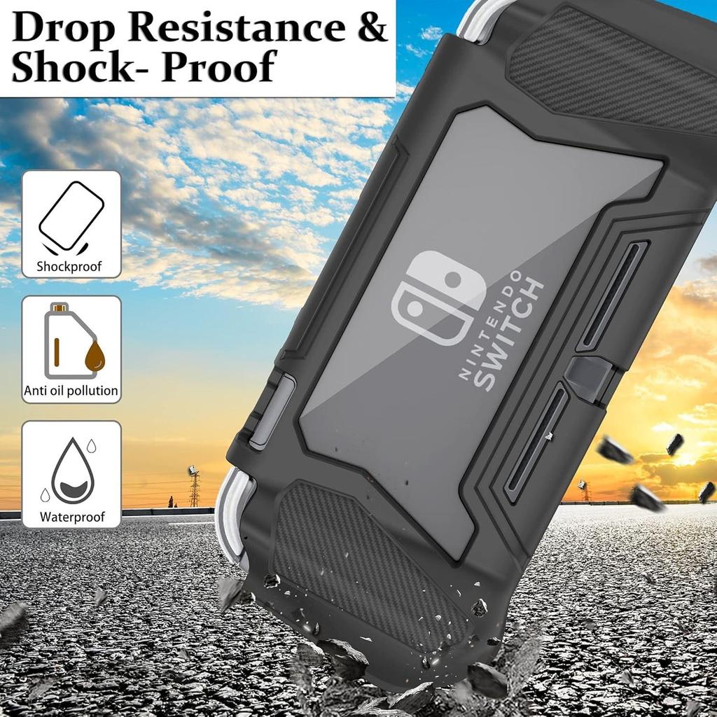Protective Case, Full Protection Cover, TPU Shock-Absorption and Anti-Scratch for Switch Lite Skin with Bult-in Screen Protector & Thumb Grip Caps
