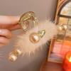 2025 New Year Red Plush Pearl Claw Clip - Stylish Women's Shark Hairpin Accessory for Buns and Hair Styling