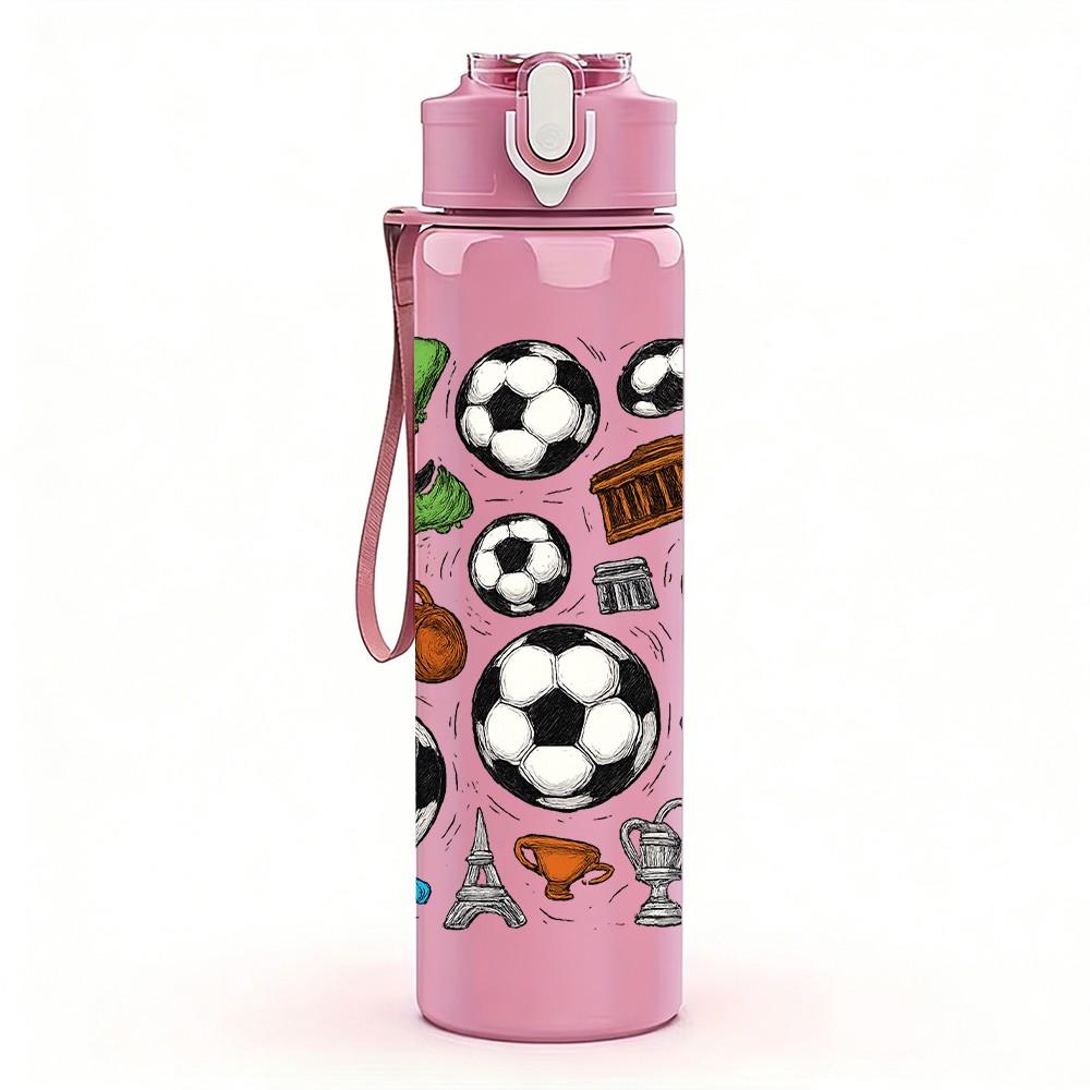 1PC Mixed Soccer Ball Seamless Print 750ml Color Plastic Sports Water Bottle Leakproof Flip Straw Lid Suitable for Sports Office Home Use