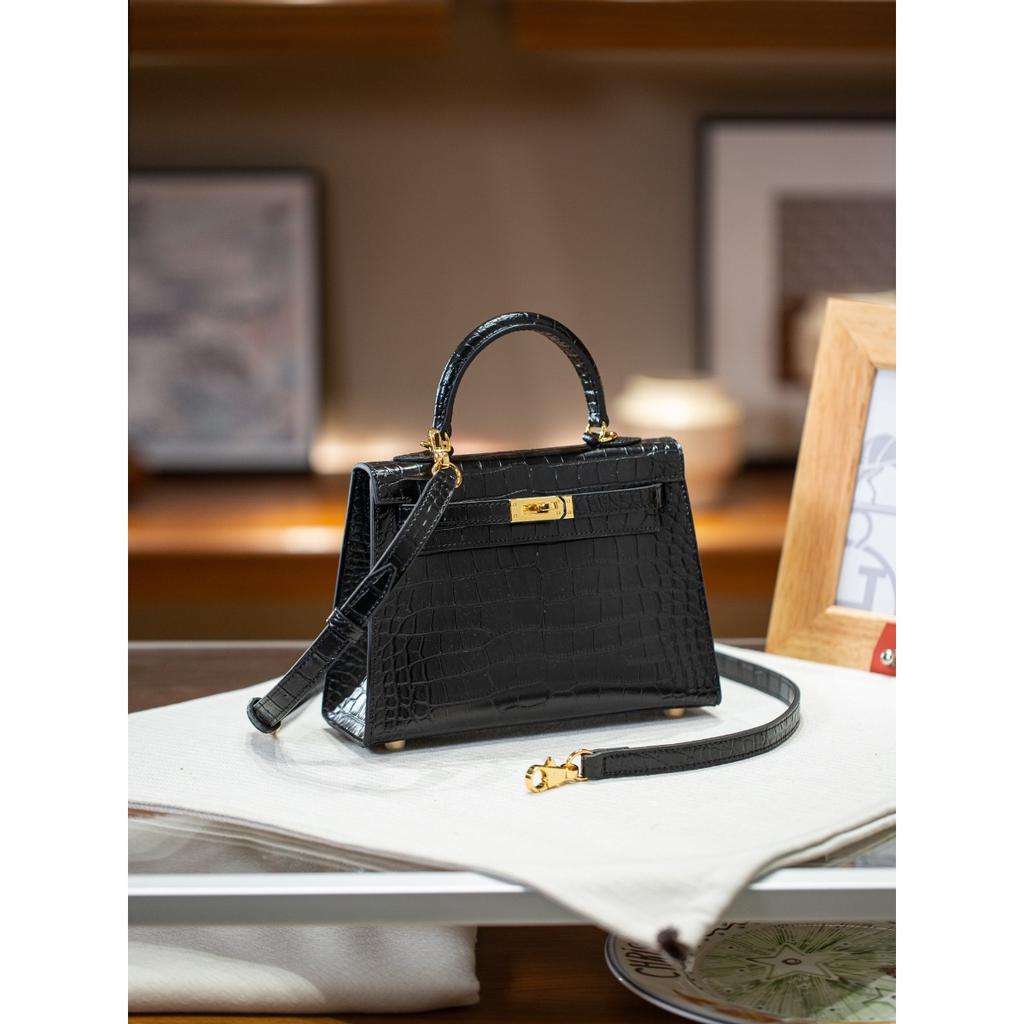 Kazilan Kelly crocodile pattern cowhide bag second generation Keli bag versatile premium portable shoulder messenger women's bag