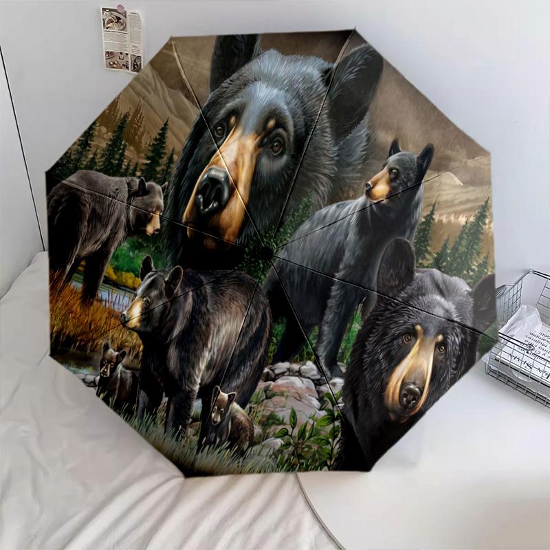 1PC Black Bears Automatic Umbrella - Suitable Travel Outdoor Portable Umbrella Birthday Gift Daily Essentials