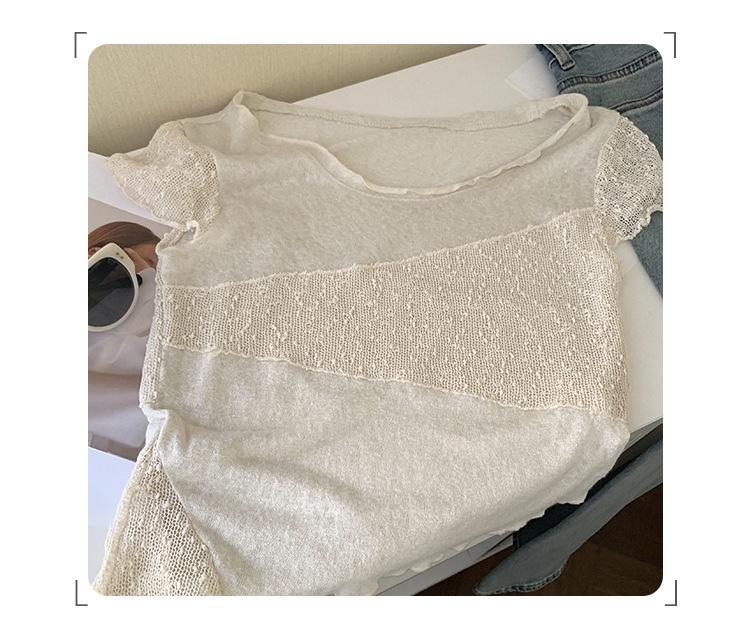 Damen Sommer 2026 T-Shirt mit Strukturstoff-Einsätzen und kurzen Ärmeln