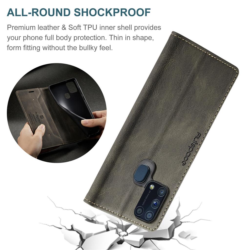 For Samsung Galaxy M31 / M31 Prime / F41 / M21s Vintage Leather Flip Wallet Case with RFID Blocking Card Slot, Matte Retro Folio Cover (4 Colors)