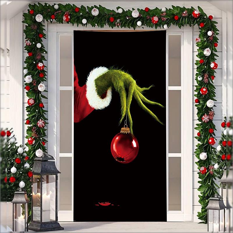 Stretch Fabric Christmas Door Tapestry - Santa Claus Gift Background for Holiday Parties