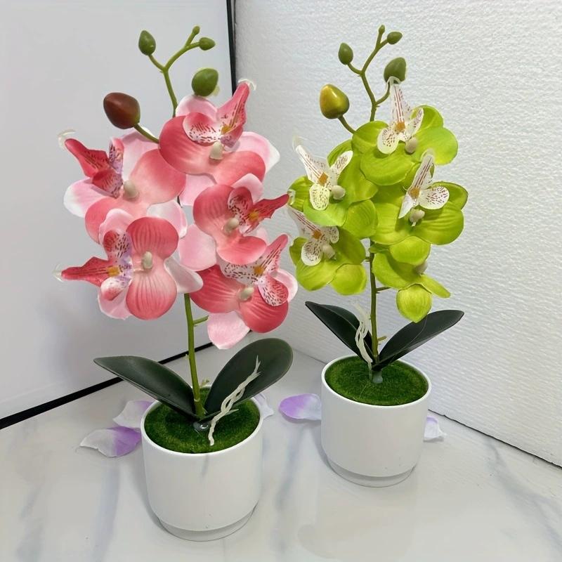 Orchidee Künstliche Orchideen Blumen mit Vase Weiß Pflanze Seide Falsche Orchideen Kunstblumen Gestecke für Heimdekoration