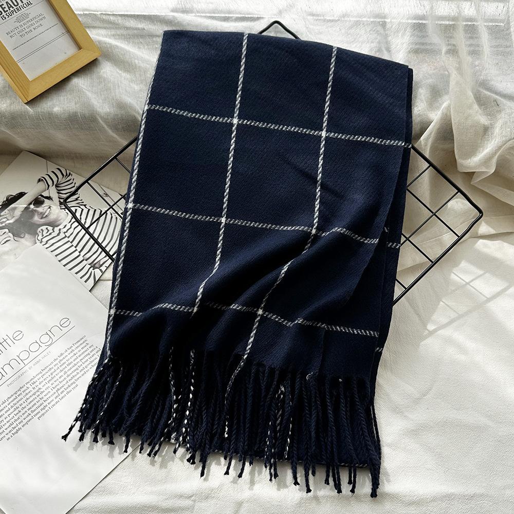 Versatile Winter Plaid Imitation Cashmere Scarf for Girls Warm Tassel New Style Shawl for Boys