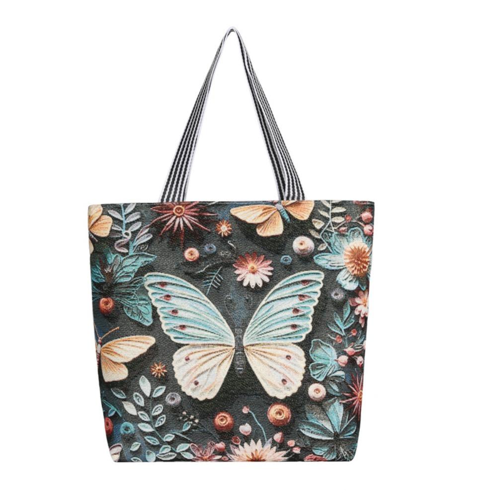 

Butterfly Embroidery Women s Casual Tote Bag Canvas Large Capacity Shoulder Bag With Zipper Underarm Bag for Ladies and Girls
