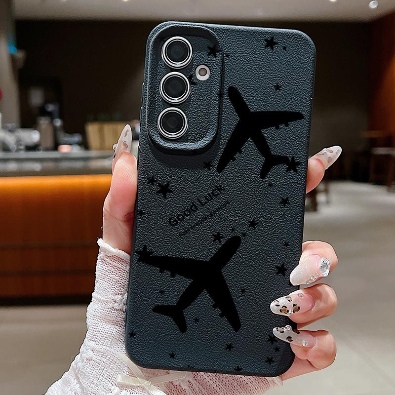 For Samsung S25 S24 FE S23 Ultra S22 A56 A36 A16 A15 A55 Phone Case Airplane Pattern Soft Slim Shockproof Matte TPU Leather Texture Back Cover
