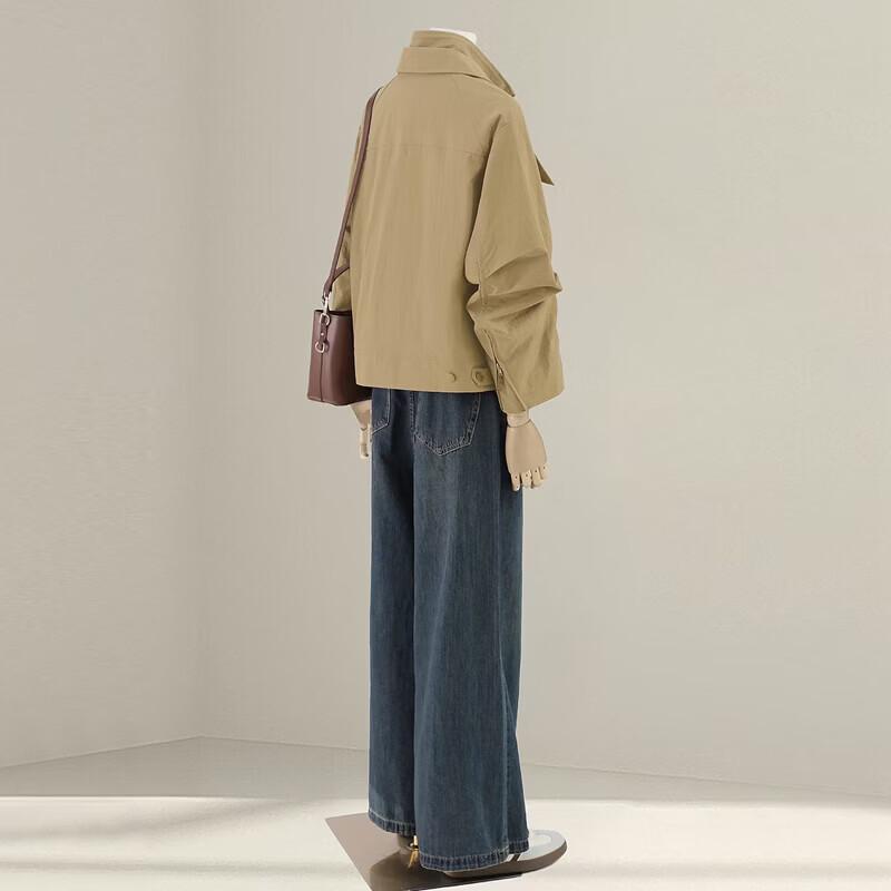 Sibaishe Women's Faux Two-Piece Lapel Long Sleeve Trench Coat