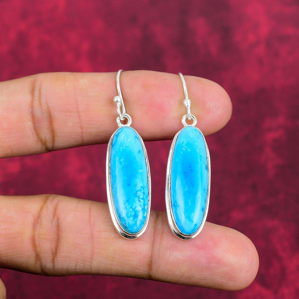 Blaue Türkis Handgemachte Edelstein Ohrringe, 925 Sterling Silber Antik Schmuck Ohrringe, Für Verlobungsgeschenk