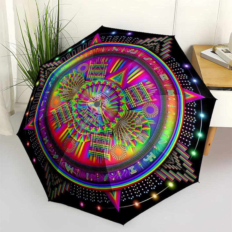 1pc Psychedelic Mandala Folding Umbrella, Durable, Suitable for Outdoor Activities or Rain, Suitable for Commuting yy251027097
