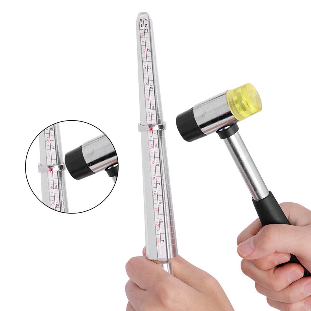Ringgrößen-Set Aluminium Fingergrößenmesser Polierholz Dorn Gummihammer US-Größe Ring-Set für Schmuckherstellung