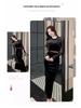 Autumn Mesh Stitched Slimming Long-Sleeve Waist-Cinching Split Dress