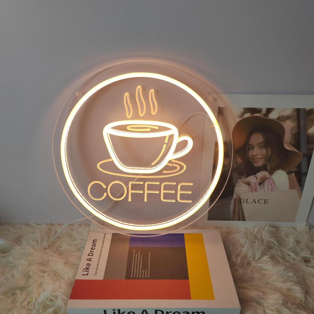 Creative Coffee Neon LED Lamp - Luminous Teacup Sign for Bar and Cafe Decor