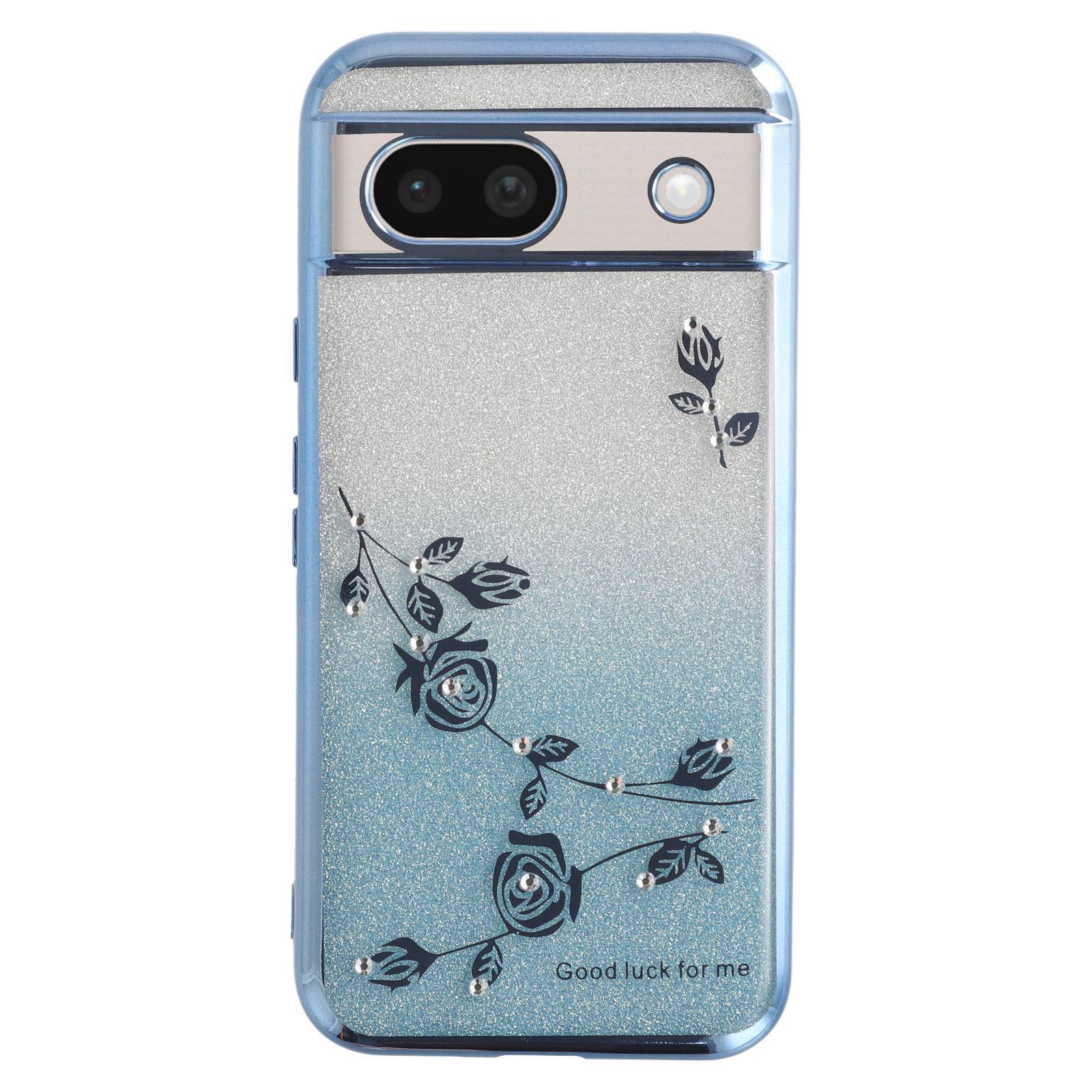 

For Google Pixel 8a Case Flower TPU Flexible Gradient Phone Cover Blue